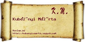 Kubányi Márta névjegykártya