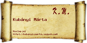 Kubányi Márta névjegykártya